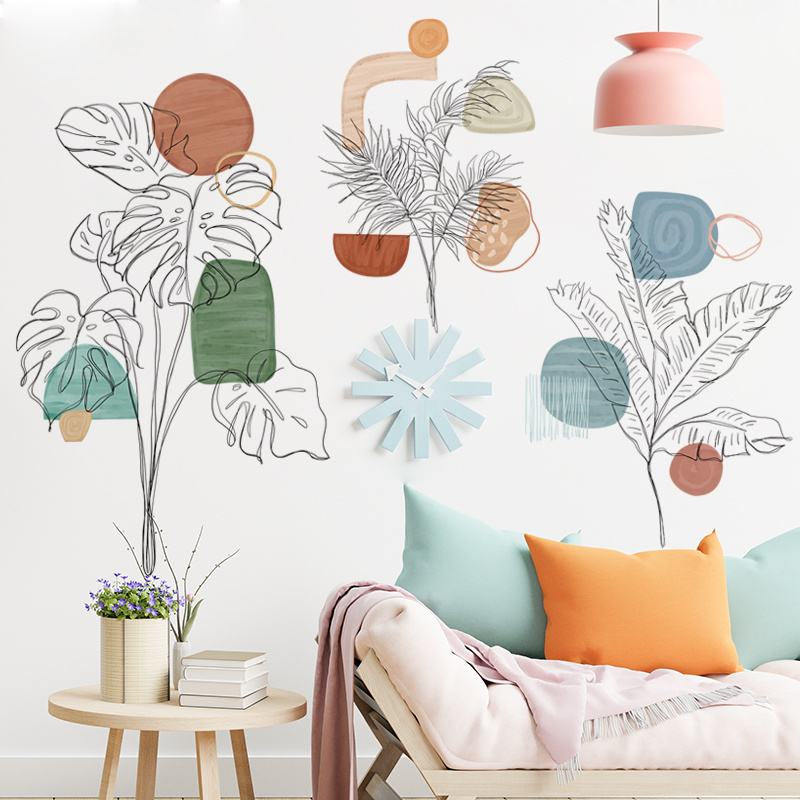 Sketch Of Leaves Bedroom Wallpaper Creative Decorative Stickers For Room Self Adhesive TV Background Living Room Wall Decals