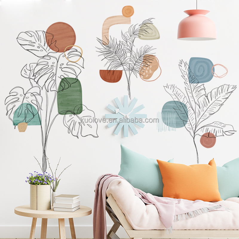 Sketch Of Leaves Bedroom Wallpaper Creative Decorative Stickers For Room Self Adhesive TV Background Living Room Wall Decals