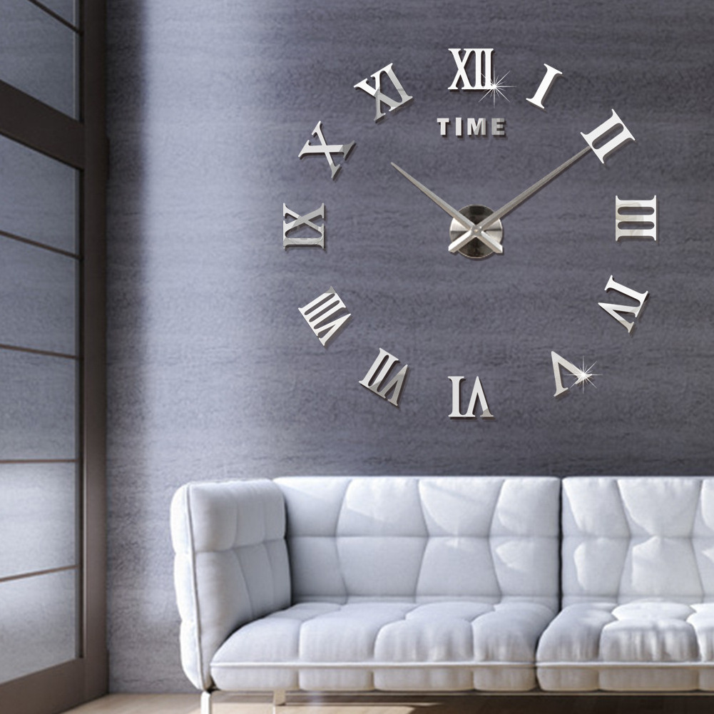 Hot Sale 3 Colors Acrylic Mirror Clock Wall Sticker 3D DIY Clocks Wallpaper Creative Living Room Decorative Decals Bedroom Mural