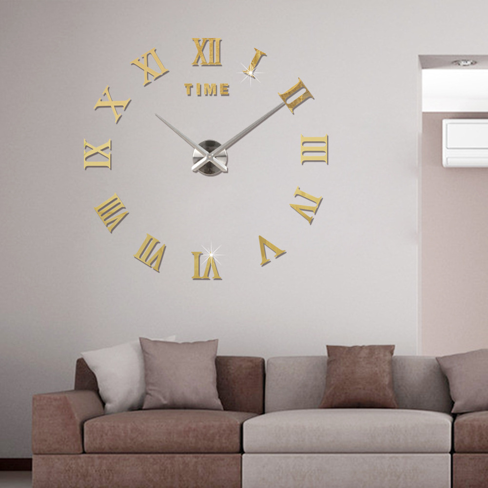 Hot Sale 3 Colors Acrylic Mirror Clock Wall Sticker 3D DIY Clocks Wallpaper Creative Living Room Decorative Decals Bedroom Mural