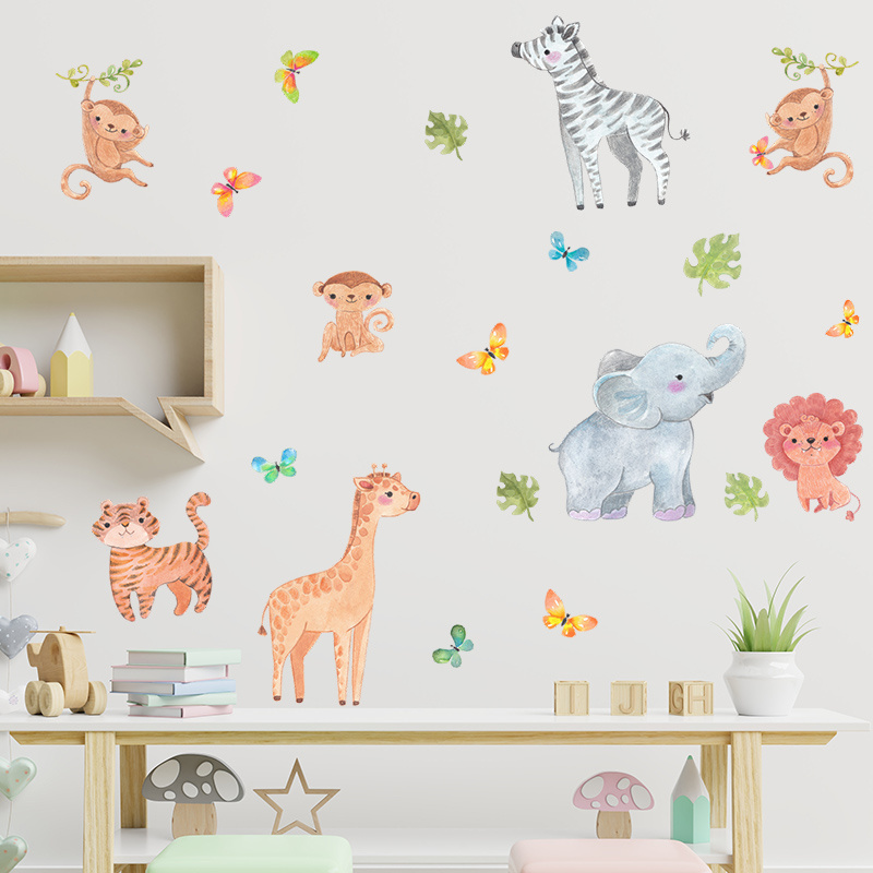 Cartoon Monkey Wall Stickers Creative Forest Jungle Wallpaper Kid's Bedroom Decorative Decal Self Adhesive TV Background Mural