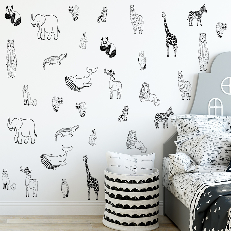 Jungle Animals Wall Decal Living Room Decorative Stickers Stick Figure Animal Wallpaper Self Adhesive TV Background Murals