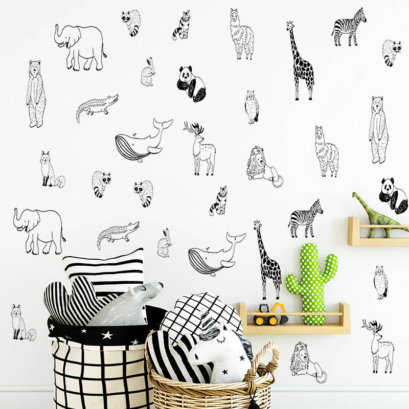 Jungle Animals Wall Decal Living Room Decorative Stickers Stick Figure Animal Wallpaper Self Adhesive TV Background Murals