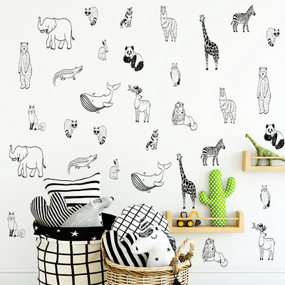 Jungle Animals Wall Decal Living Room Decorative Stickers Stick Figure Animal Wallpaper Self Adhesive TV Background Murals