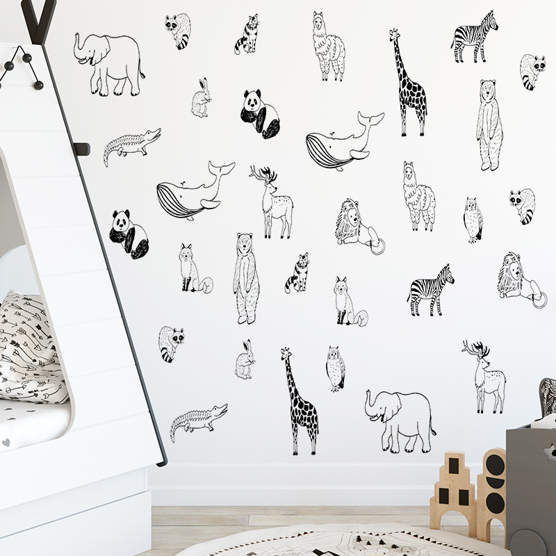 Jungle Animals Wall Decal Living Room Decorative Stickers Stick Figure Animal Wallpaper Self Adhesive TV Background Murals