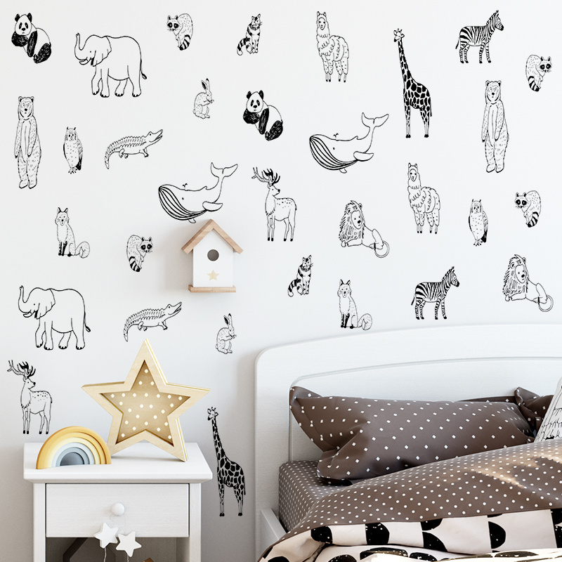 Jungle Animals Wall Decal Living Room Decorative Stickers Stick Figure Animal Wallpaper Self Adhesive TV Background Murals