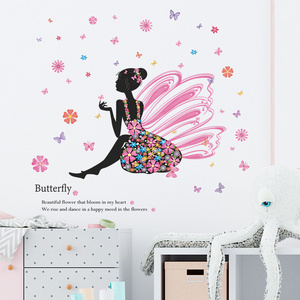 Butterfly Flower Fairy Wall Stickers Creative Decals Self Adhesive Kid's Bedroom Wallpapers Living Room Decorative Murals