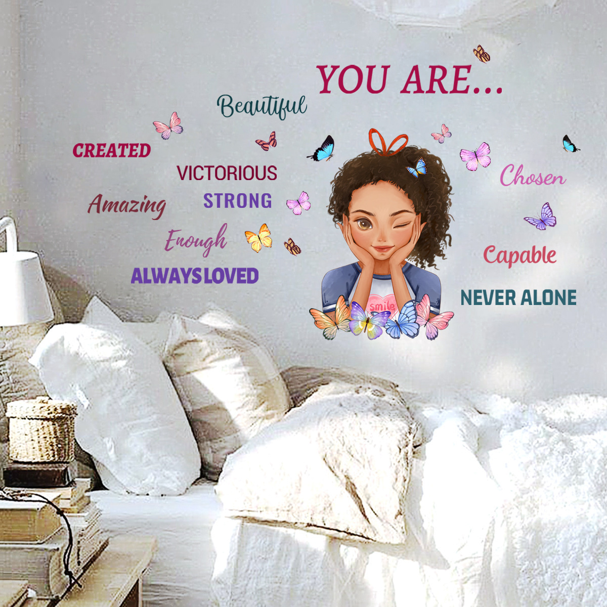 Cartoon Girl Inspirational Text Wall Sticker Wall Stickers For Kids Room