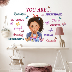 Cartoon Girl Inspirational Text Wall Sticker Wall Stickers For Kids Room