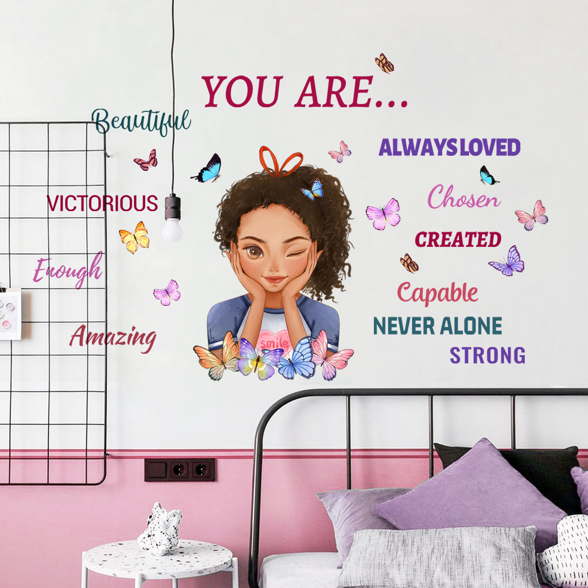 Cartoon Girl Inspirational Text Wall Sticker Wall Stickers For Kids Room