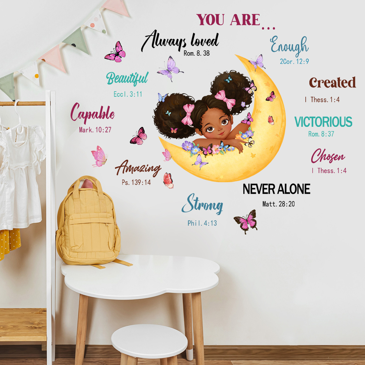 Cartoon Black Girl Inspirational Text Wall Sticker Wall Stickers For Kids Room