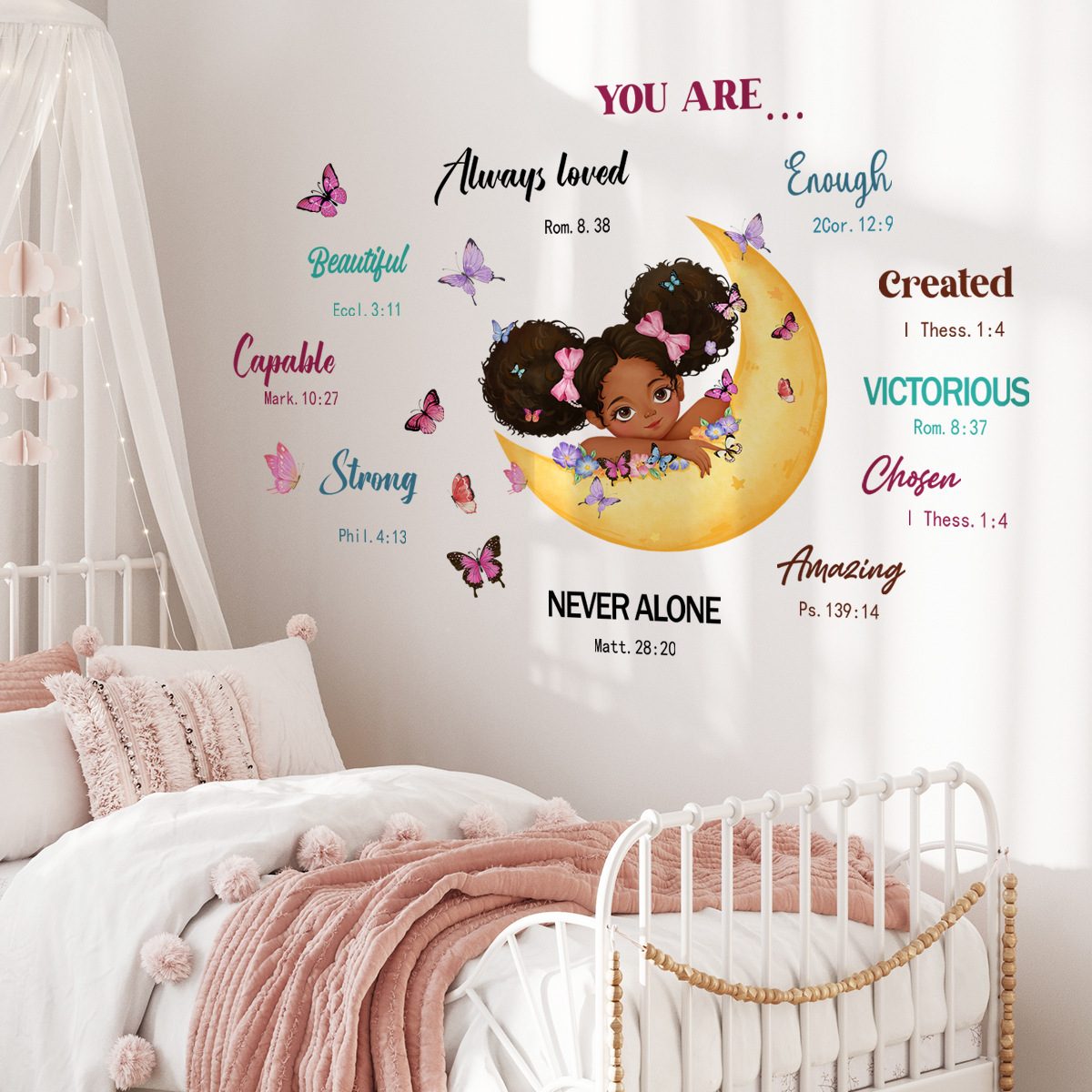 Cartoon Black Girl Inspirational Text Wall Sticker Wall Stickers For Kids Room