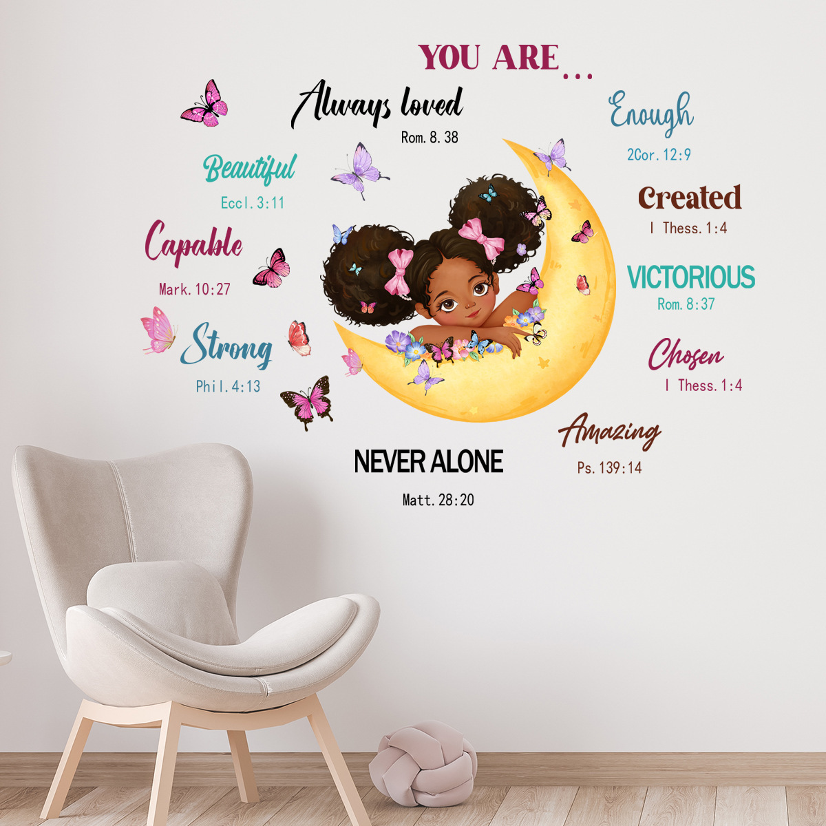 Cartoon Black Girl Inspirational Text Wall Sticker Wall Stickers For Kids Room