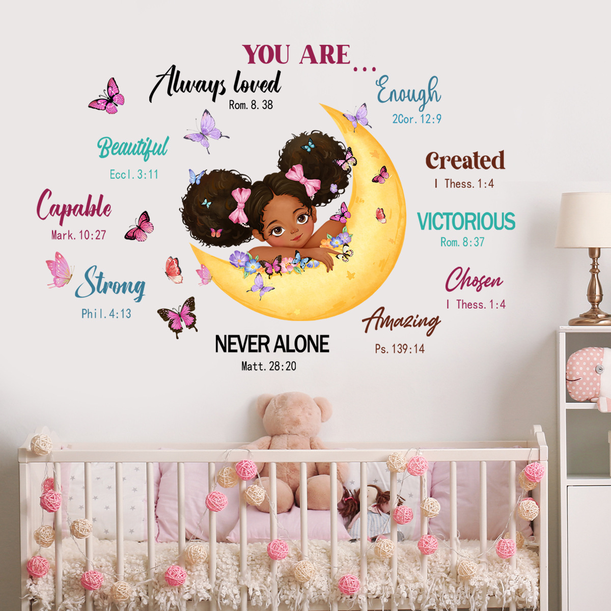 Cartoon Black Girl Inspirational Text Wall Sticker Wall Stickers For Kids Room