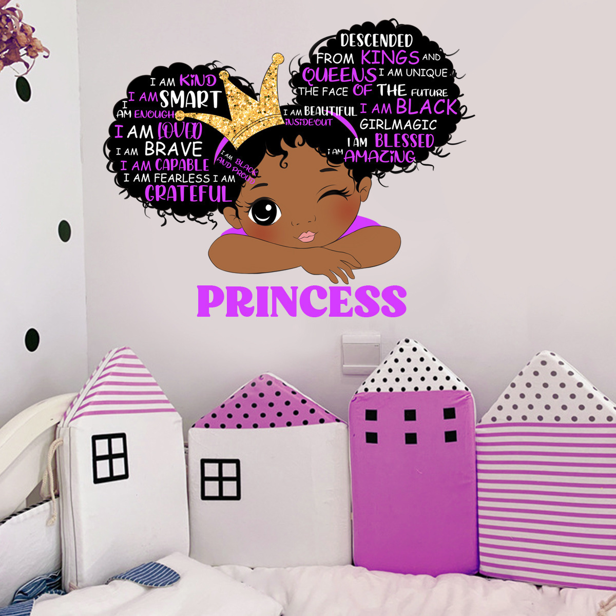 Cartoon Black Girl Inspirational Text Wall Sticker For Kids Room Wall Decals Waterproofs And Removable Wallpaper