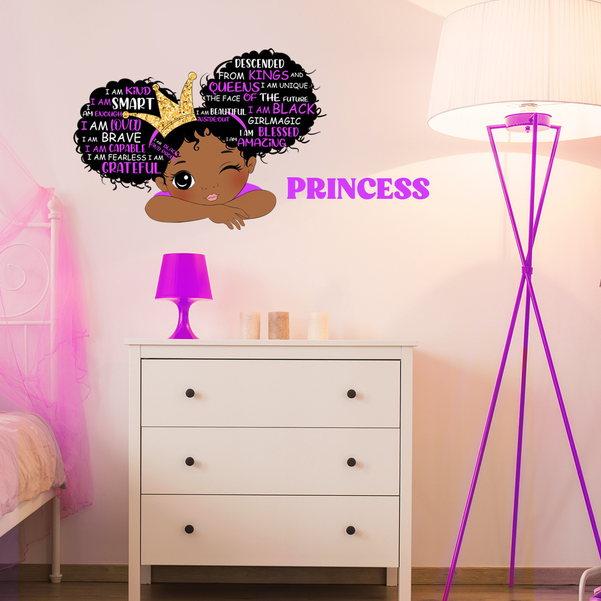 Cartoon Black Girl Inspirational Text Wall Sticker For Kids Room Wall Decals Waterproofs And Removable Wallpaper