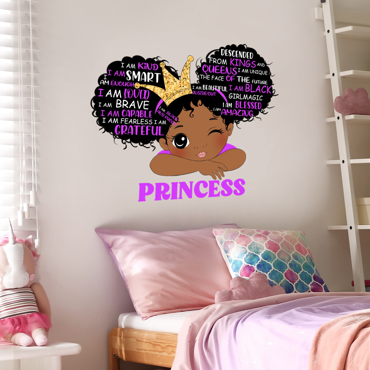 Cartoon Black Girl Inspirational Text Wall Sticker For Kids Room Wall Decals Waterproofs And Removable Wallpaper