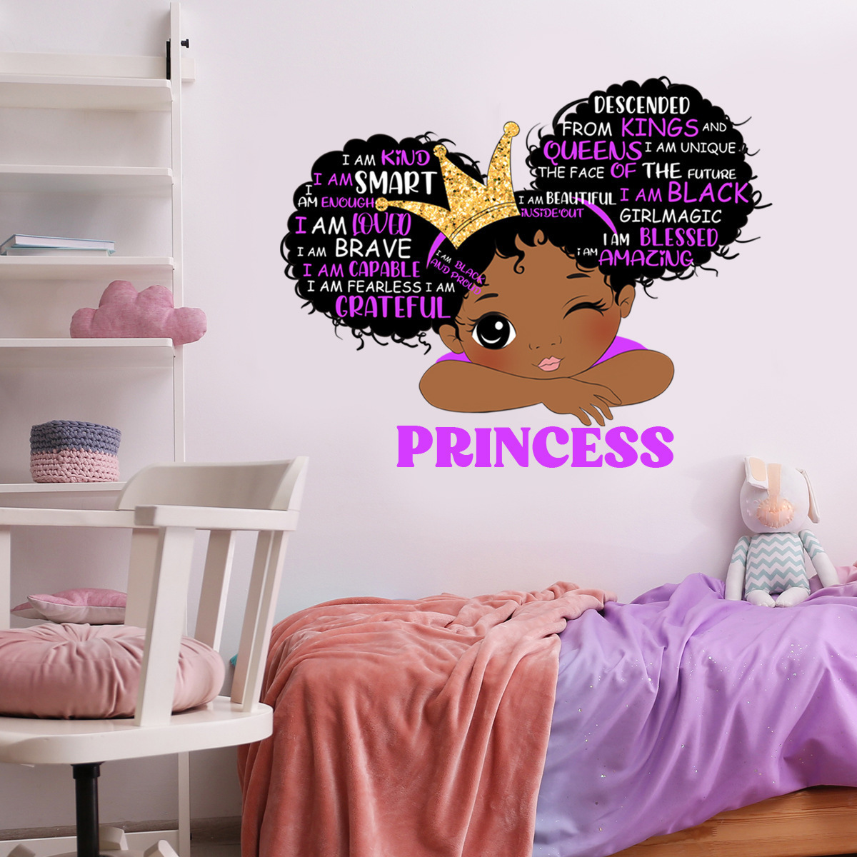 Cartoon Black Girl Inspirational Text Wall Sticker For Kids Room Wall Decals Waterproofs And Removable Wallpaper