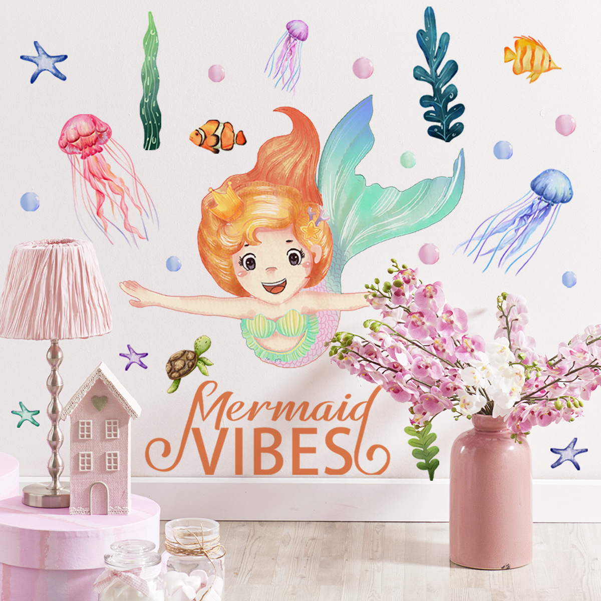 Magical Undersea World Cute Mermaid Wall Sticker For Kids Room Indoor Wallpaper For Decoration And Promotion