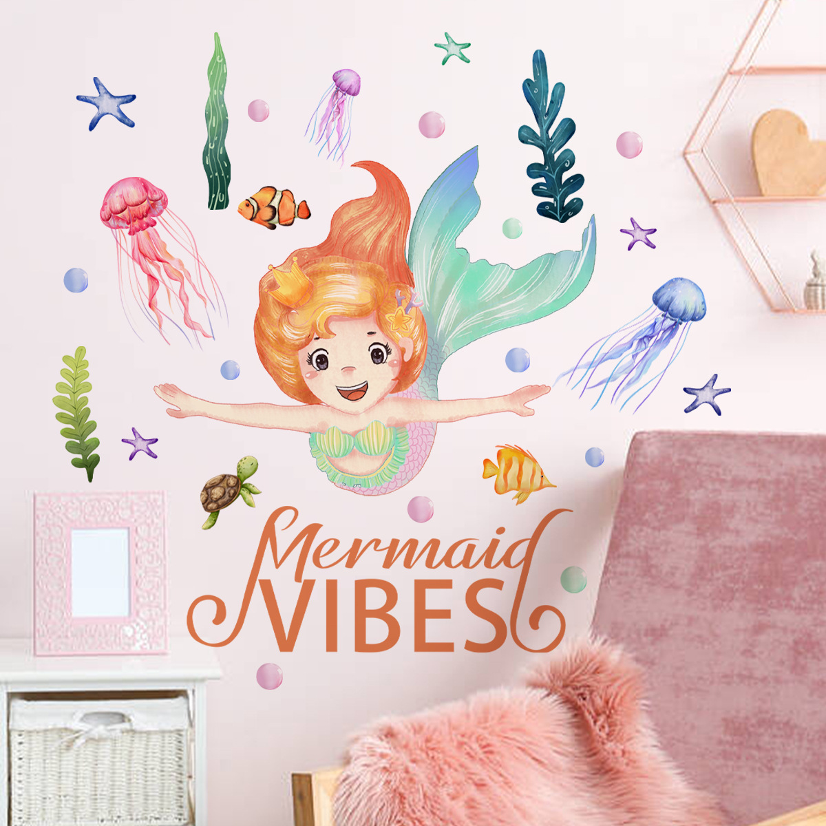 Magical Undersea World Cute Mermaid Wall Sticker For Kids Room Indoor Wallpaper For Decoration And Promotion