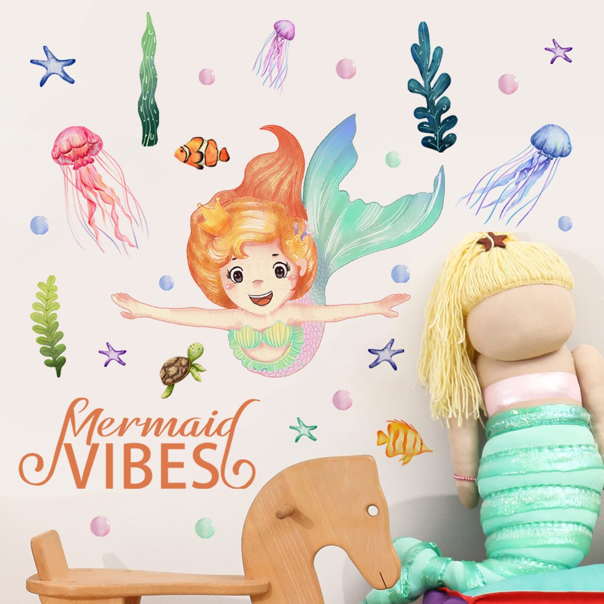 Magical Undersea World Cute Mermaid Wall Sticker For Kids Room Indoor Wallpaper For Decoration And Promotion