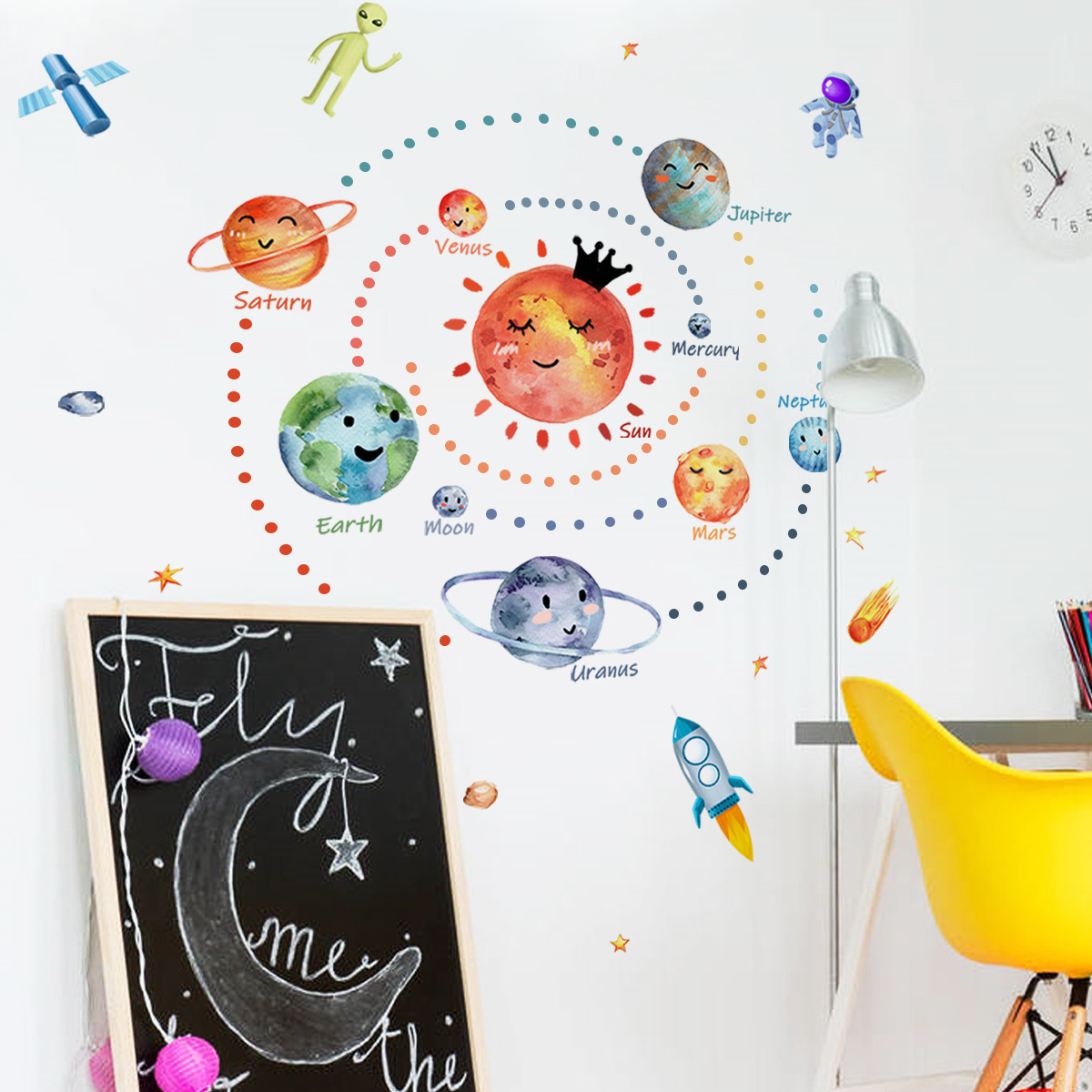 Cartoon Solar System Education Wall Sticker Wallpaper For Living Room Decoration And Promotion