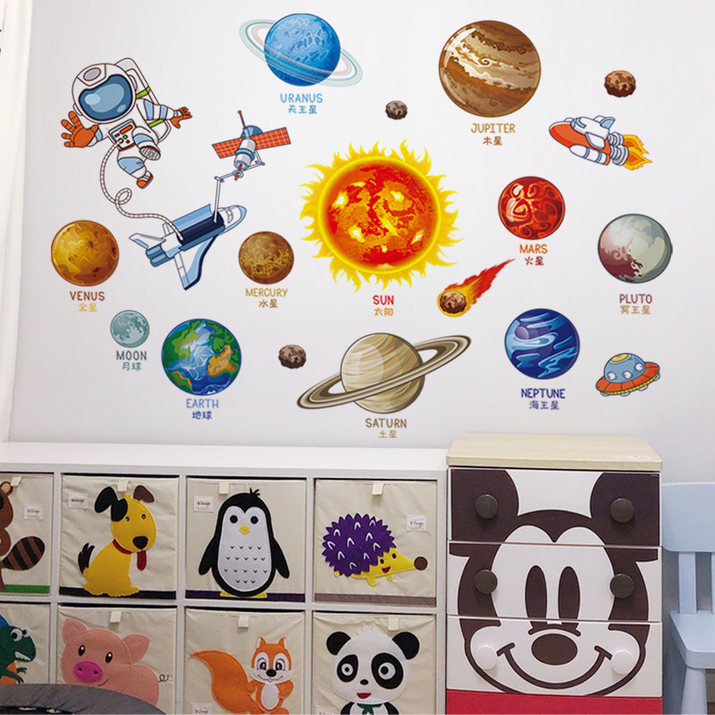 Exploring the Solar System Wall Sticker Astronauts in space Decals  Living Room Decorative Wallpaper