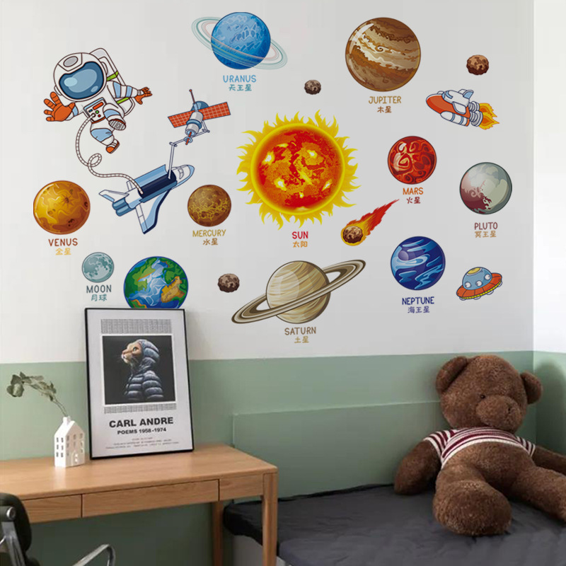 Exploring the Solar System Wall Sticker Astronauts in space Decals  Living Room Decorative Wallpaper