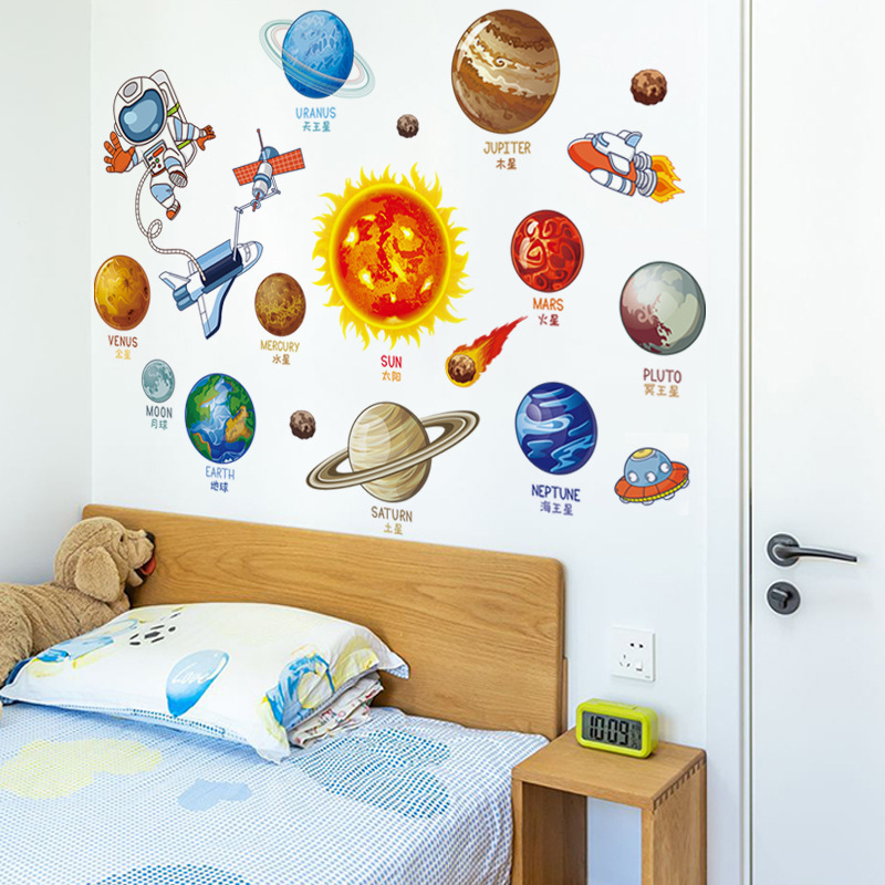 Exploring the Solar System Wall Sticker Astronauts in space Decals  Living Room Decorative Wallpaper