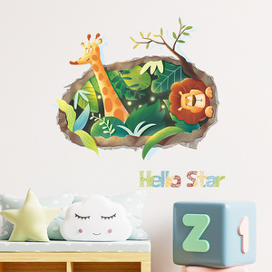 Cartoon Lion Giraffe Wall Sticker Self Adhesive Hello Star Decals Creative Kid's Living Room Decorative Wallpaper