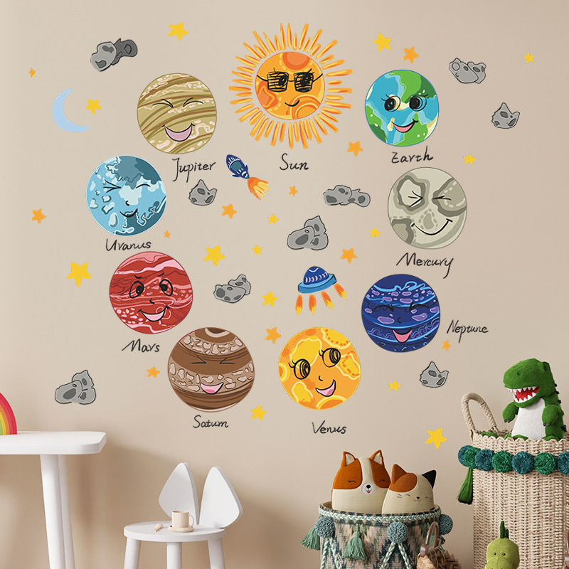 English planetary words Wall Sticker Eight Planetary Suns Decals  Living Room Decorative Wallpaper