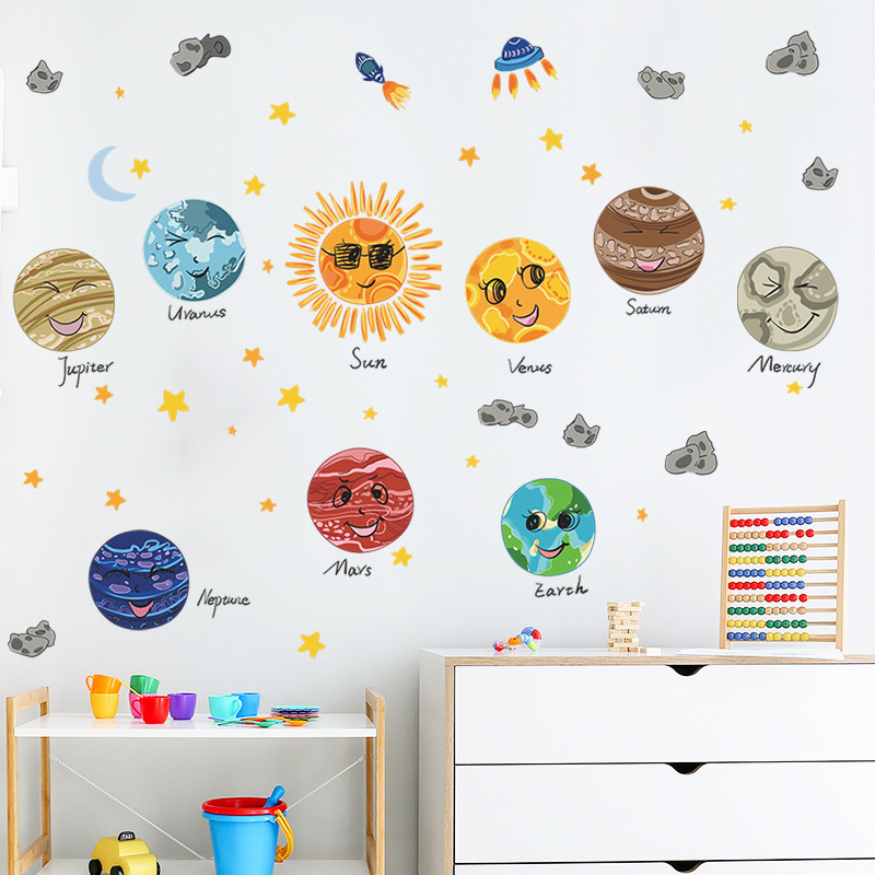 English planetary words Wall Sticker Eight Planetary Suns Decals  Living Room Decorative Wallpaper