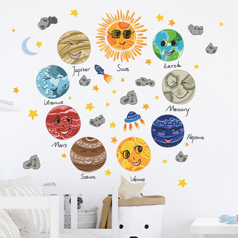 English planetary words Wall Sticker Eight Planetary Suns Decals  Living Room Decorative Wallpaper