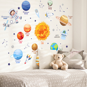 Cosmic Space, Solar System Wallpaper, Sun, Moon, Earth, Children's Bedroom Decoration Stickers, Classroom Cartoon Wallpaper