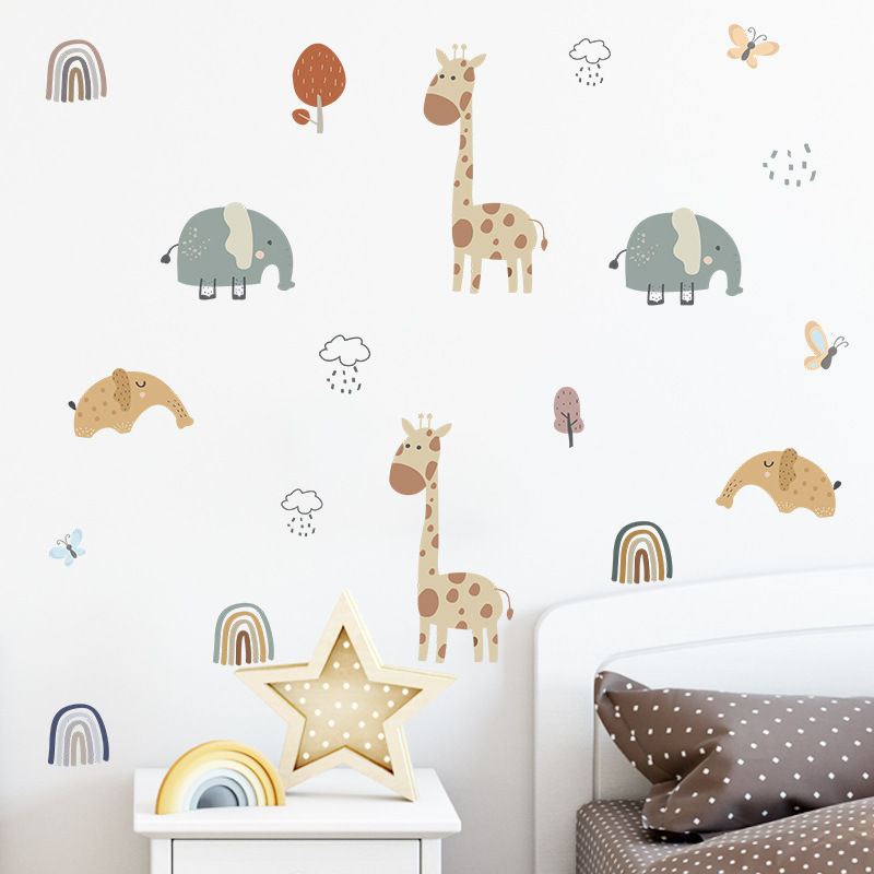 Rainbow animal stickers cartoon Longneck deer elephant children bedroom living room wall decoration self-adhesive wall stickers