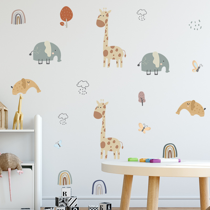 Rainbow animal stickers cartoon Longneck deer elephant children bedroom living room wall decoration self-adhesive wall stickers