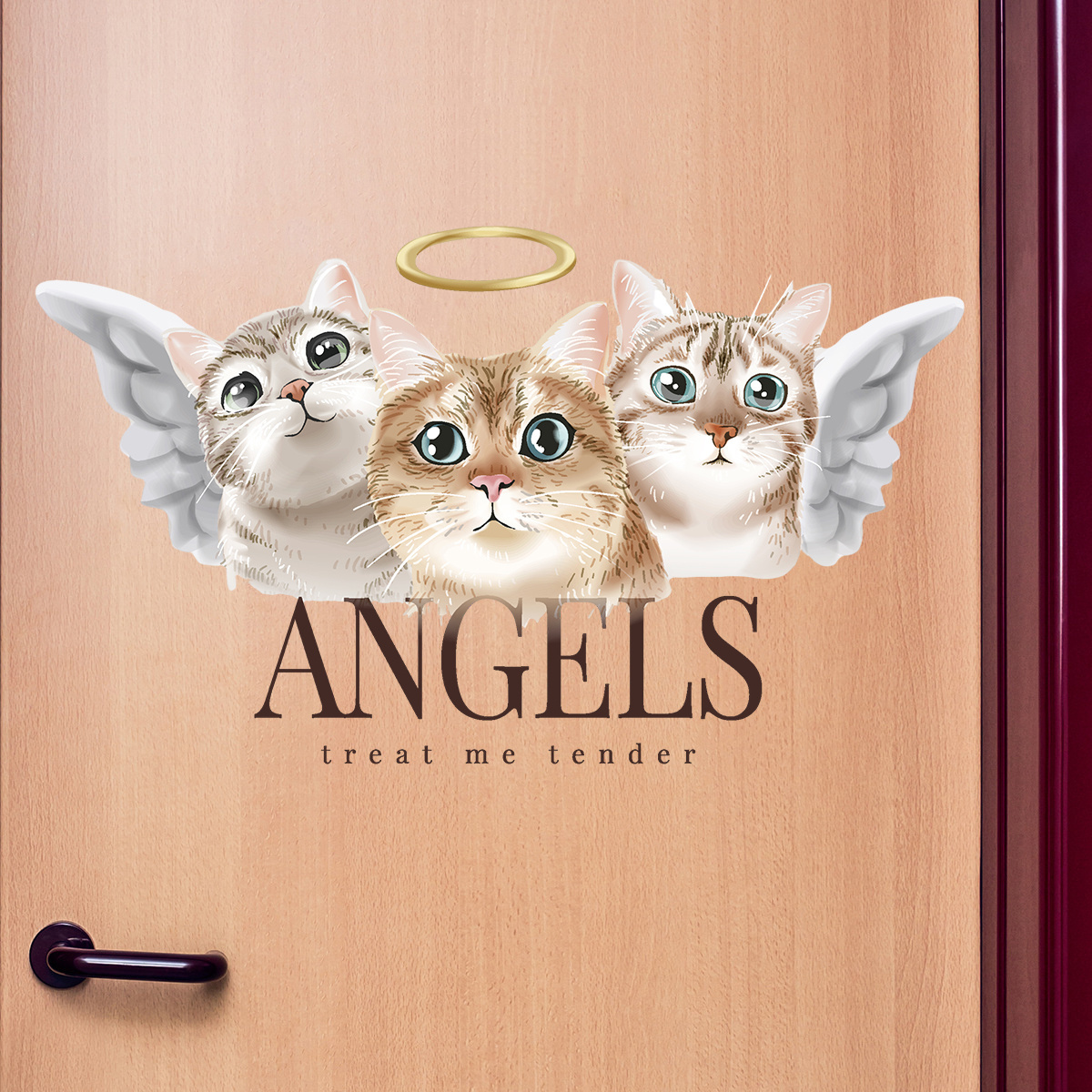 Cute cat angels Wall stickers Cartoon animals Children's bedroom decoration wallpaper self-adhesive stickers