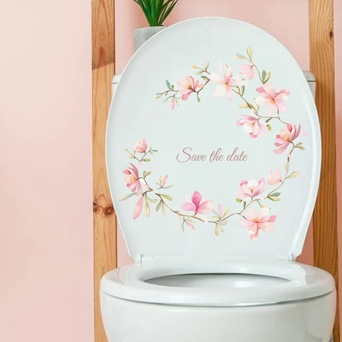 Fresh magnolia stickers Bathroom wall stickers toilet decoration PVC wallpaper self-adhesive stickers