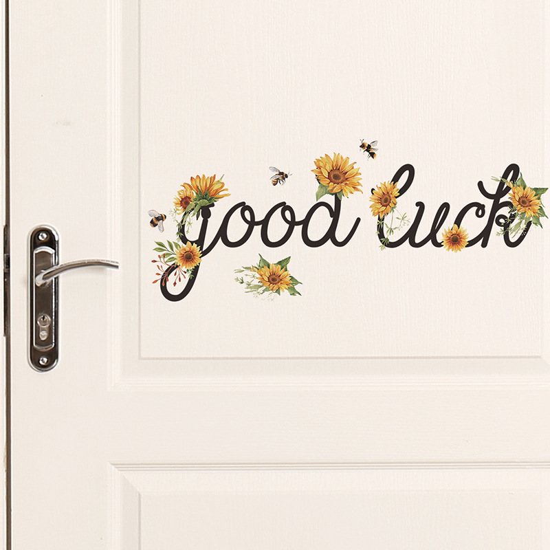 GOOD LUCK English letters Door stickers Sunflower floral wall stickers Mirror decoration self-adhesive stickers