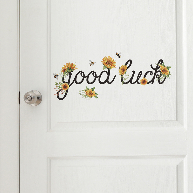 GOOD LUCK English letters Door stickers Sunflower floral wall stickers Mirror decoration self-adhesive stickers