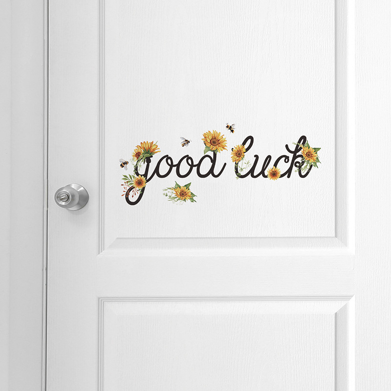 GOOD LUCK English letters Door stickers Sunflower floral wall stickers Mirror decoration self-adhesive stickers