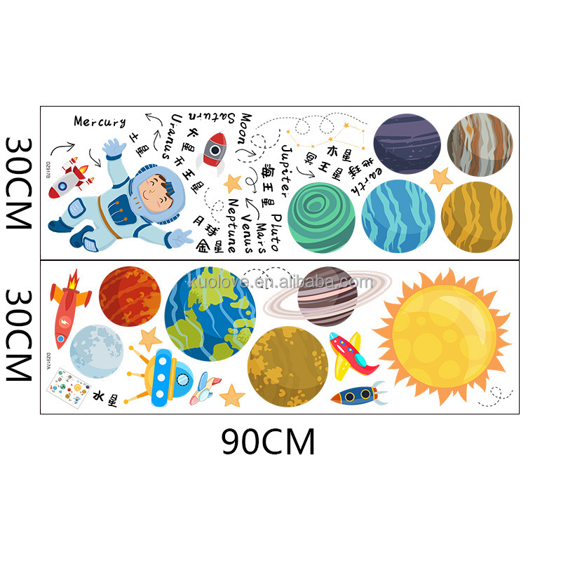 Cosmic galaxy cartoon stickers Wall stickers Earth Sun Planet children bedroom kindergarten PVC wallpaper