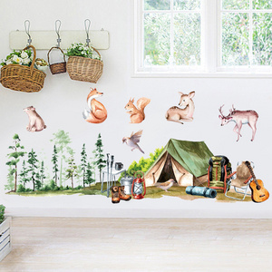 Forest Tent Fox Deer Bird Wall stickers Nature Children's bedroom Living room PVC self-adhesive decorative wallpaper