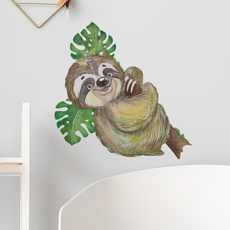 Cartoon cute sloth climbing tree wall stickers living room children's room bedroom decoration cartoon wallpaper PVC stickers