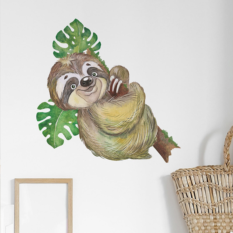 Cartoon cute sloth climbing tree wall stickers living room children's room bedroom decoration cartoon wallpaper PVC stickers