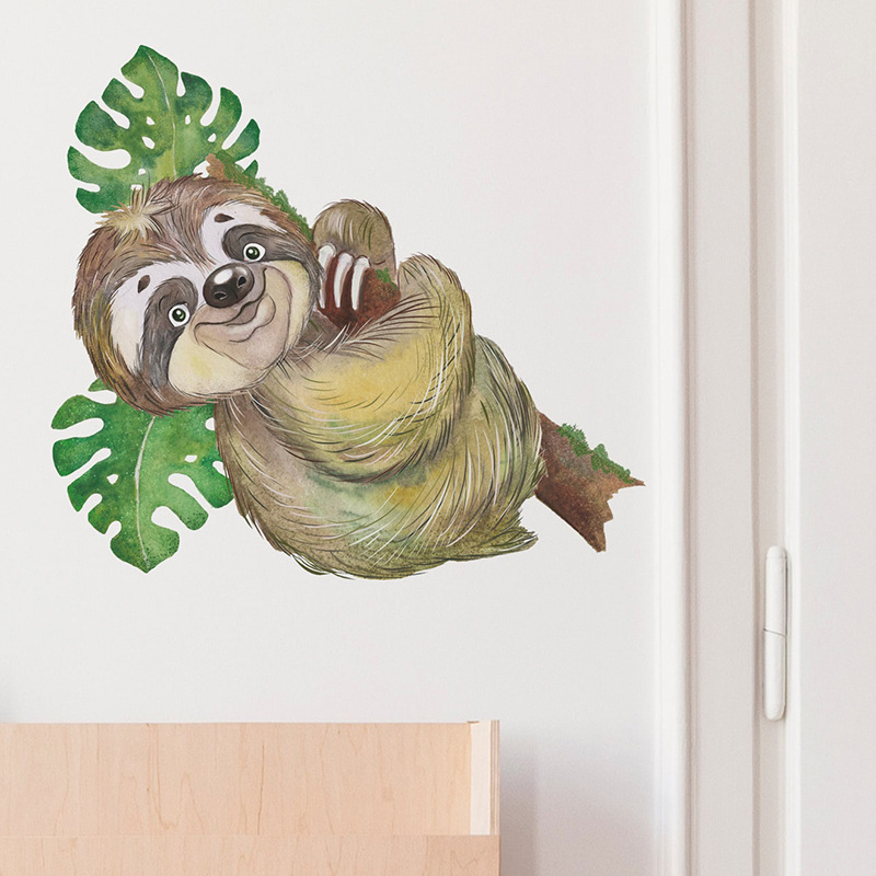 Cartoon cute sloth climbing tree wall stickers living room children's room bedroom decoration cartoon wallpaper PVC stickers