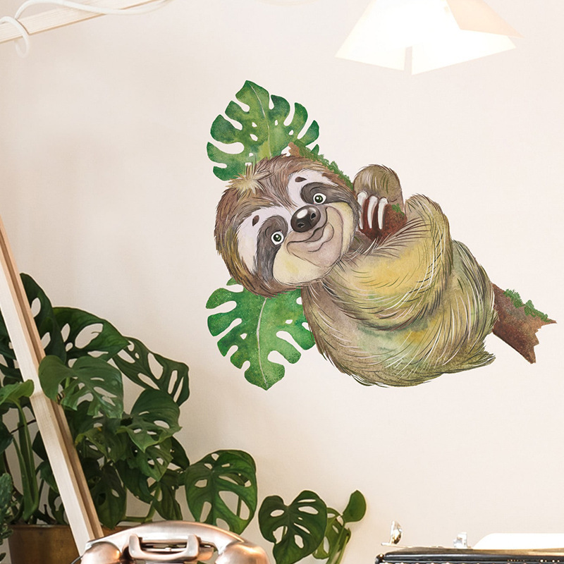 Cartoon cute sloth climbing tree wall stickers living room children's room bedroom decoration cartoon wallpaper PVC stickers