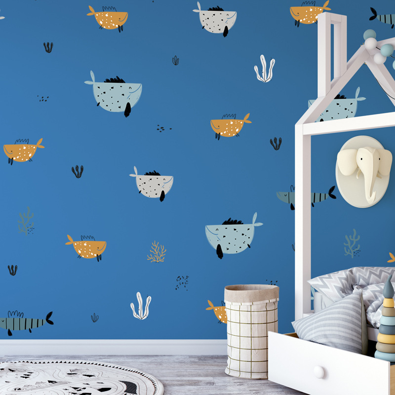 Seaworld cartoon shark wall stickers children's room living room decoration wallpaper self-adhesive stickers