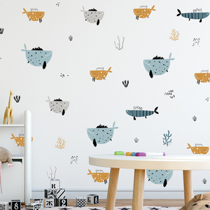 Seaworld cartoon shark wall stickers children's room living room decoration wallpaper self-adhesive stickers