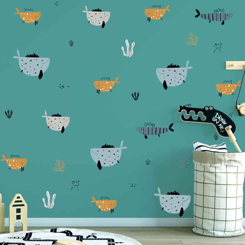 Seaworld cartoon shark wall stickers children's room living room decoration wallpaper self-adhesive stickers